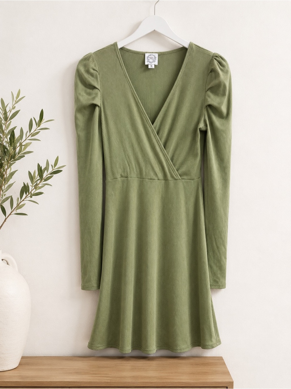 Blue Rain Olive Wrap-Front Long Sleeve Dress